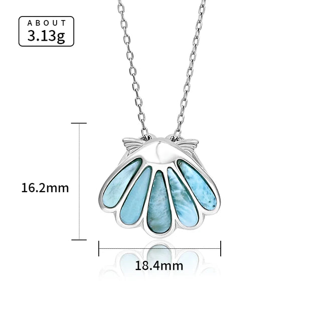 Classic Shell Design 925 Sterling Silver Larimar Pendant Necklace