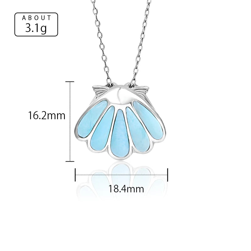 Classic Shell Design 925 Sterling Silver Larimar Pendant Necklace