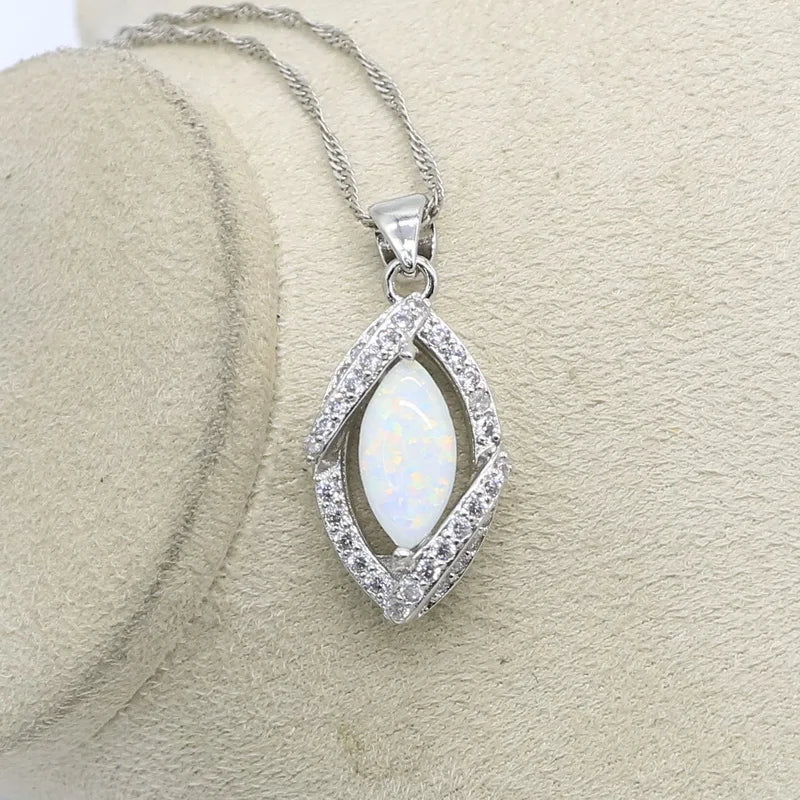 Classic 925 Sterling Silver White Opal Jewelry Set - Ring, Earrings, Pendant