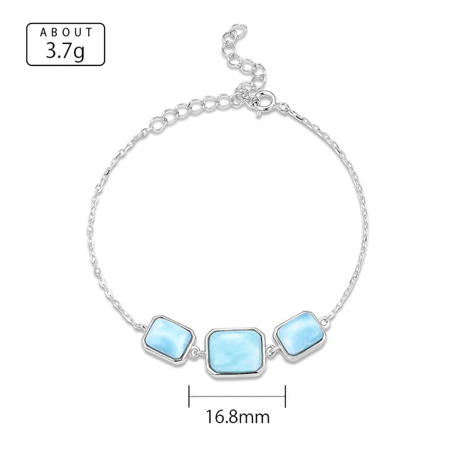 925 Silver Gift Natural Blue Larimar Square Bracelet