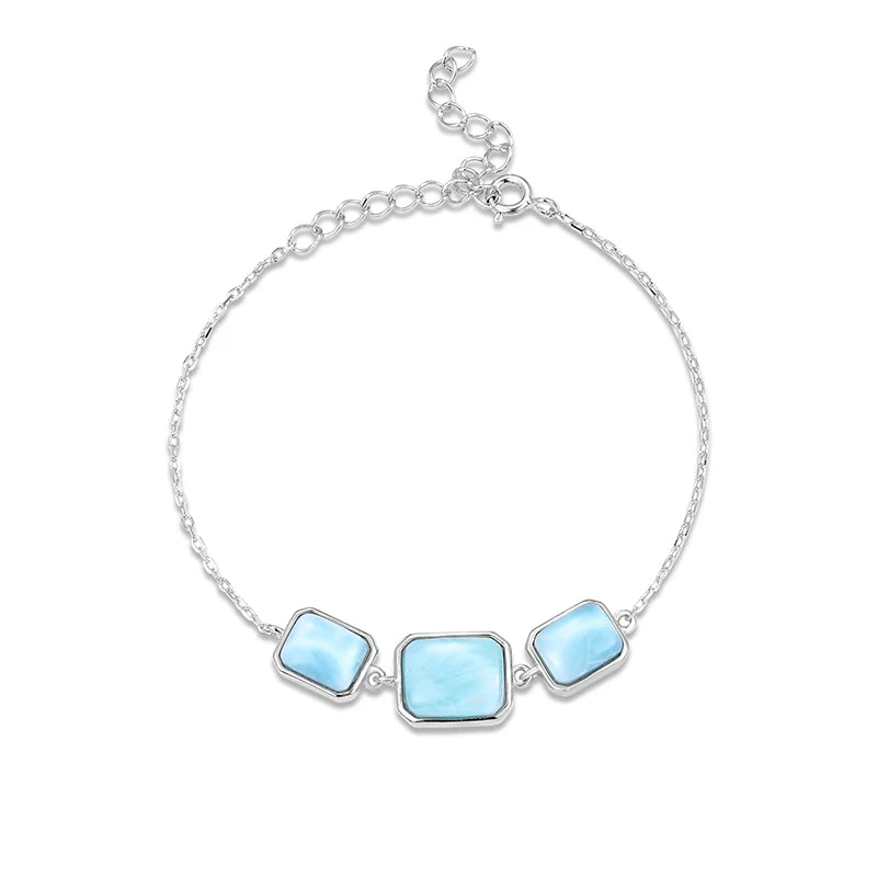 925 Silver Gift Natural Blue Larimar Square Bracelet