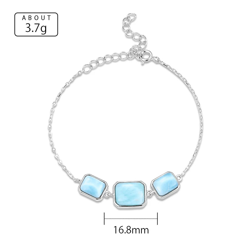 925 Silver Gift Natural Blue Larimar Square Bracelet