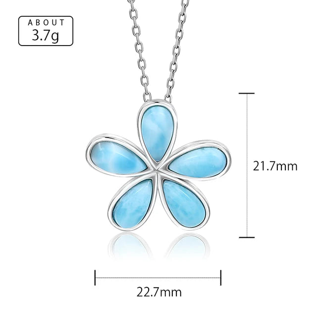 Natural Larimar Blue Five-Petal Flower Pendant | Elegant 925 Sterling Silver Necklace