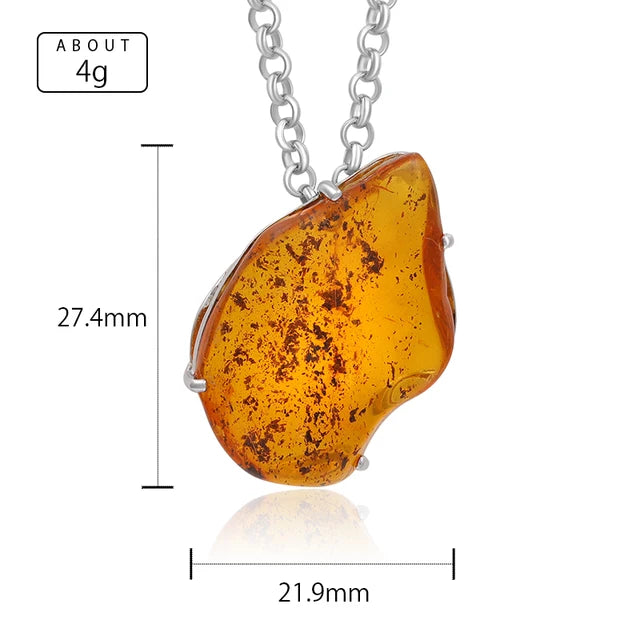 Unique Natural Red Yellow Resin Amber 925 Sterling Silver Pendant Necklace