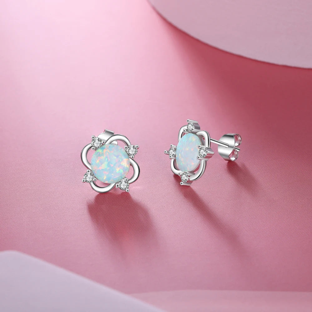 925 Sterling Silver Opal Stud Earrings 