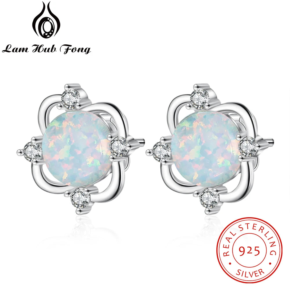 925 Sterling Silver Opal Stud Earrings 