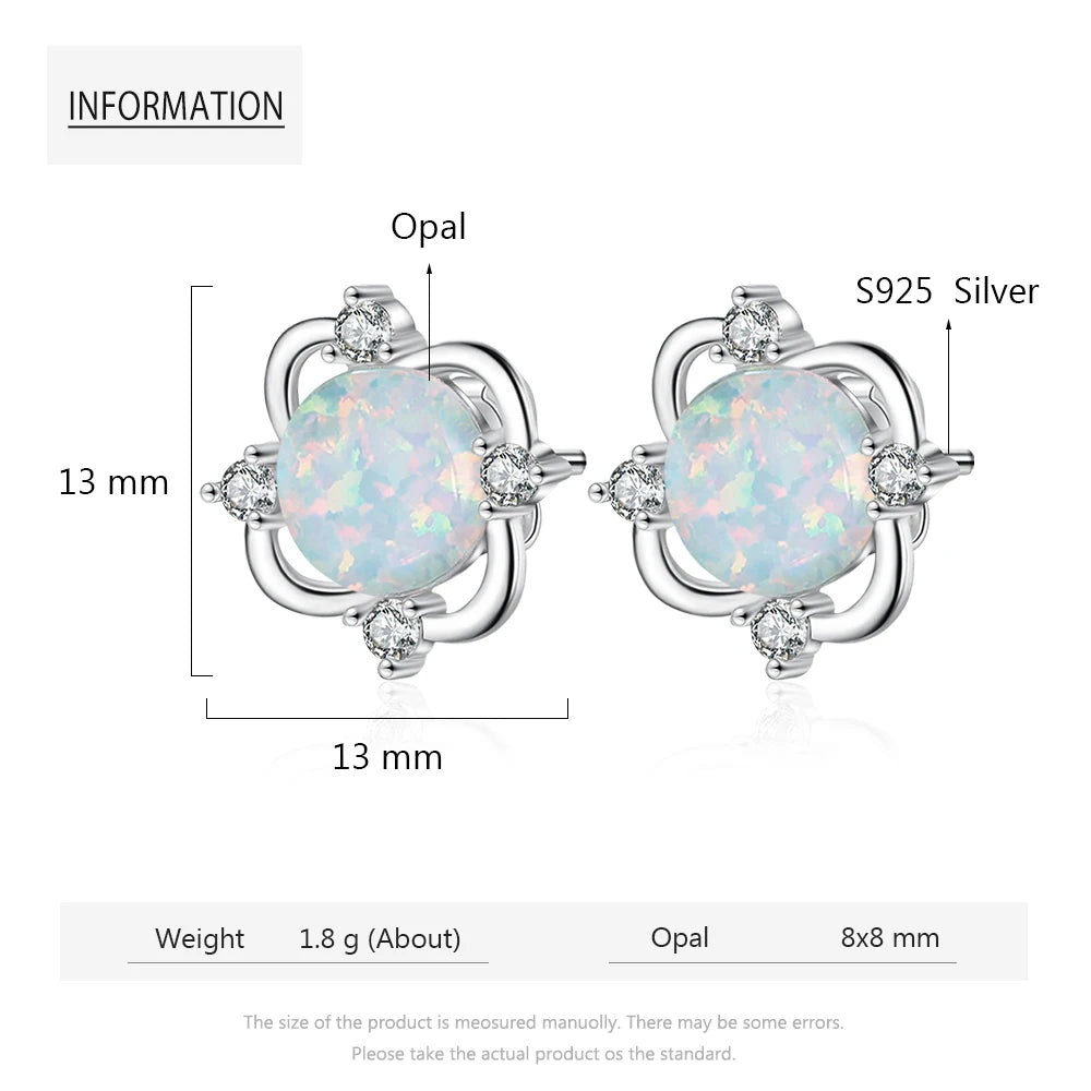 925 Sterling Silver Opal Stud Earrings 