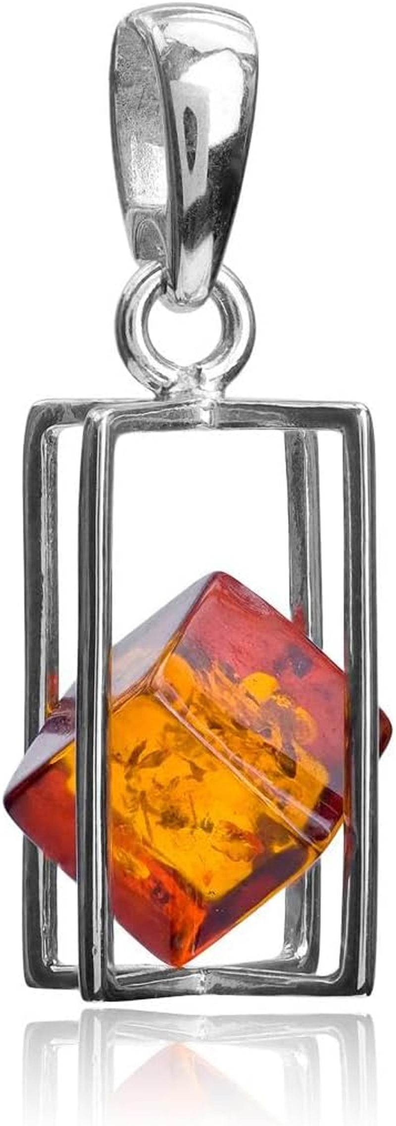 Amber Sterling Silver Pendant Necklace Chain 18 Inch